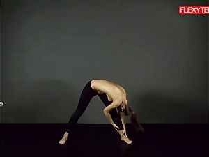 black-haired gymnast displaying of her backside