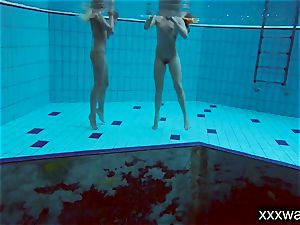 super-steamy Russian femmes swimming in the pool