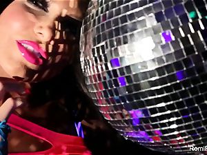 Romi plays w disco ball then inserts fucktoys in her beaver